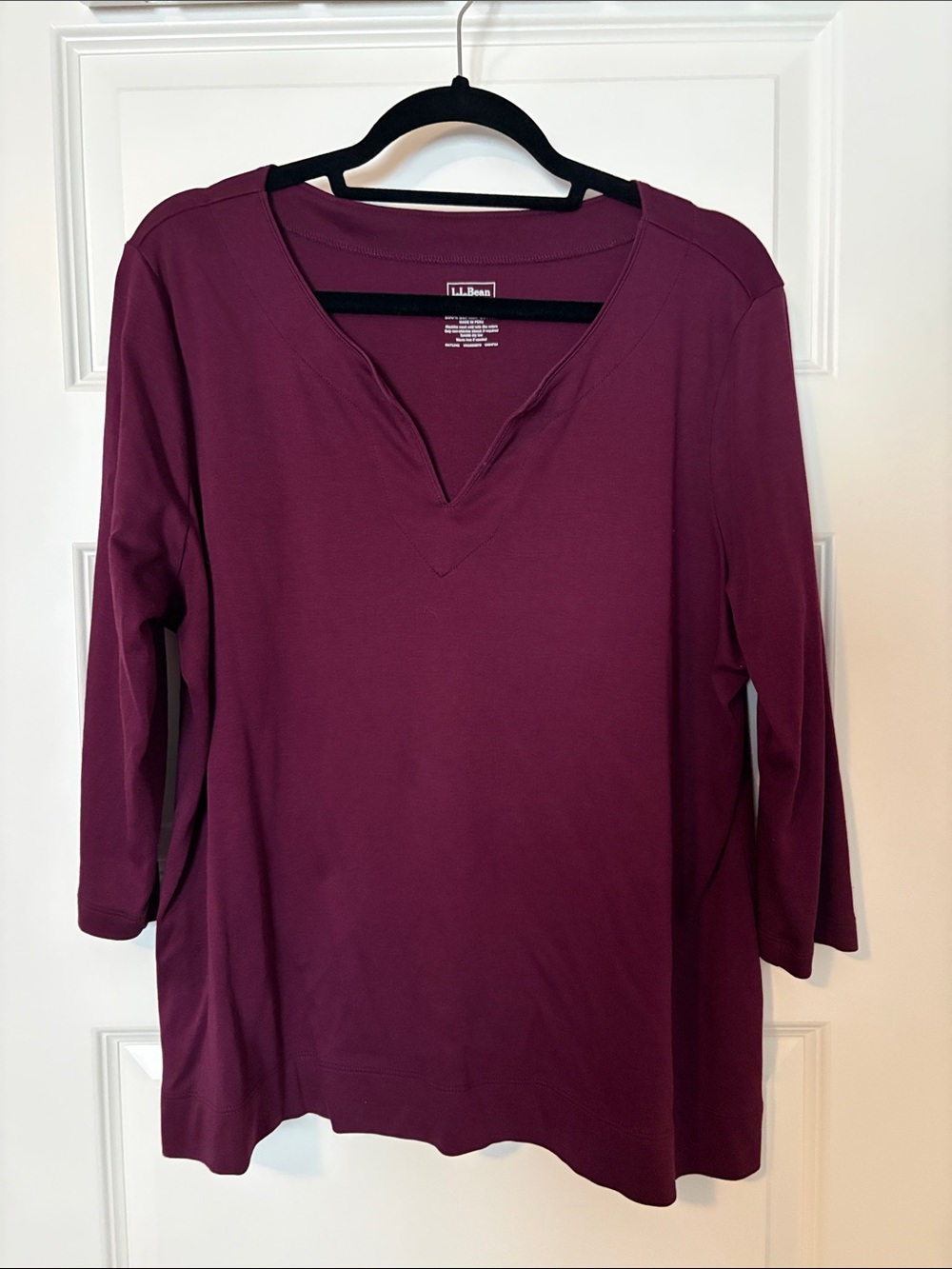 L.L. Bean Women's Burgundy V-Neck Long Sleeve Top